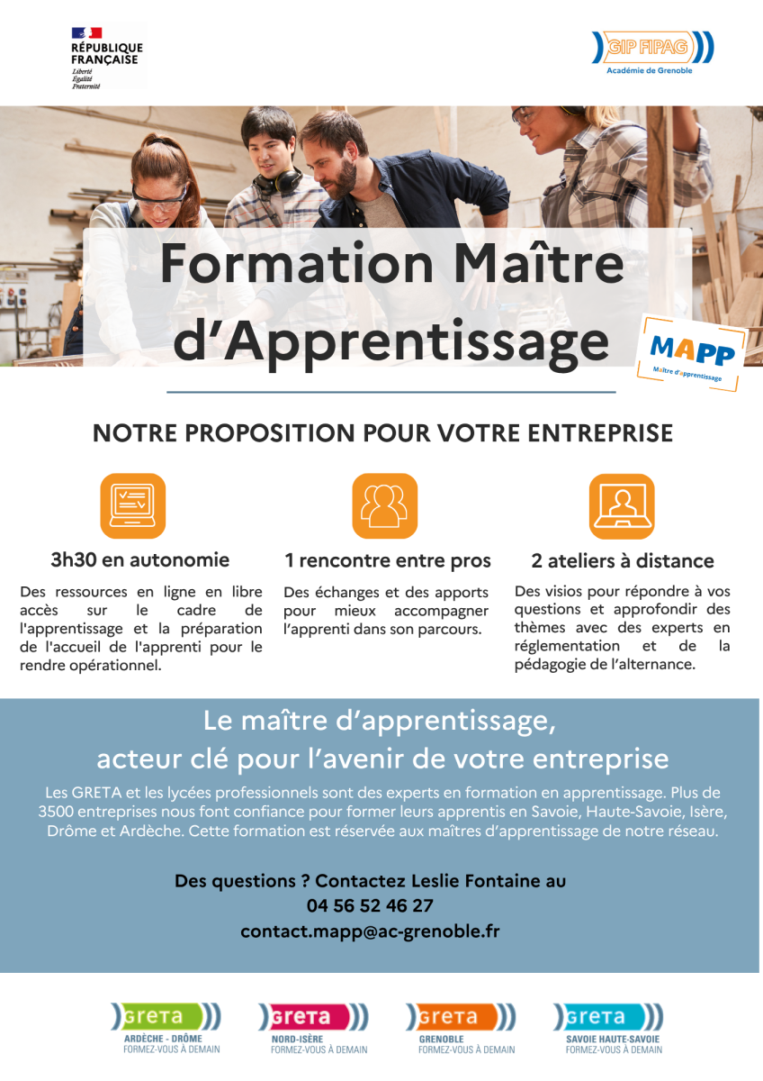 Flyer de la formation pour les Maîtres d'apprentissage